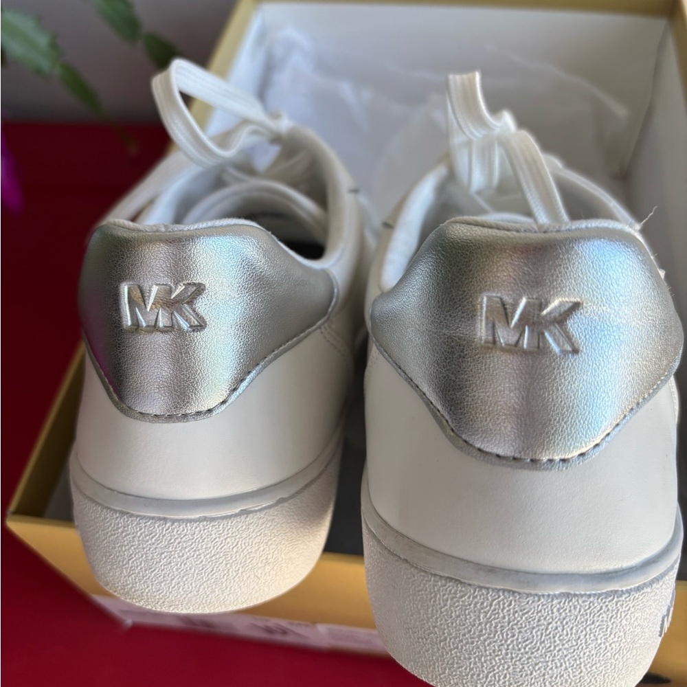 Michael Kors White Leather Sneakers with Gold & Silver Hardware - Picture 7 of 7